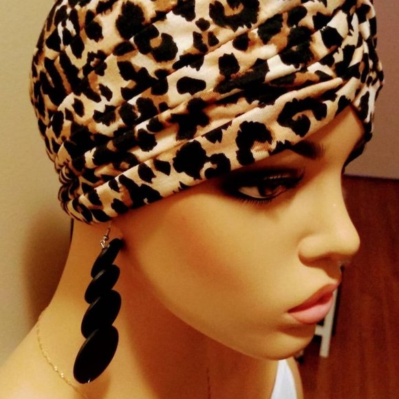 Leopard Cheetah PRE-TIED HEADWRAP - Pre-Tied Turban, Pre Tied Head Scarf, Head - Picture 5 of 7